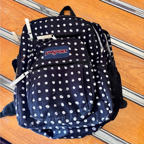 JanSport Navy and White Polka Dot Backpack - Picture 1 of 6